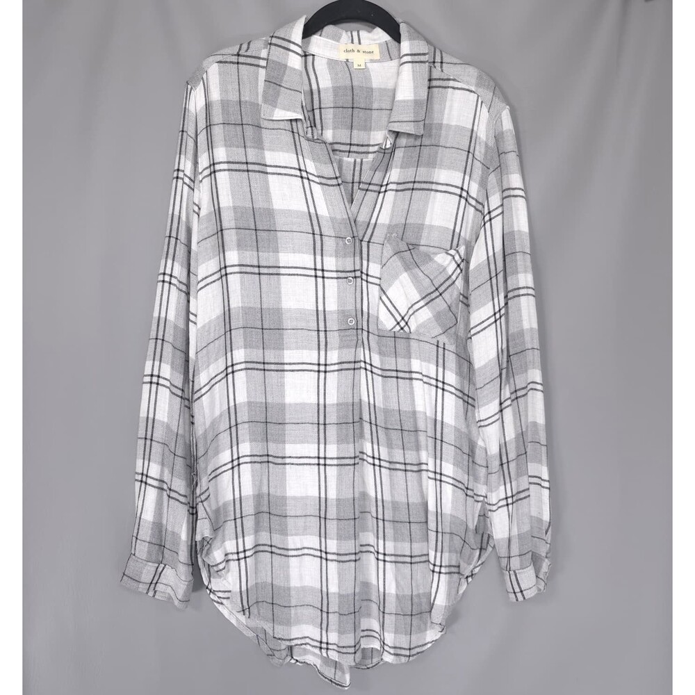 CLOTH‎ & STONE Women’s Knee Length Shirt Dress MEDIUM Plaid Tunic C1162-738-308
